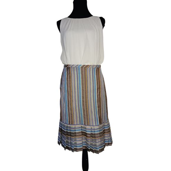 AKRIS PUNTO Colorful 100% Silk Skirt 10 Pleated Ruffle Striped‎ Event Career - Picture 5 of 16